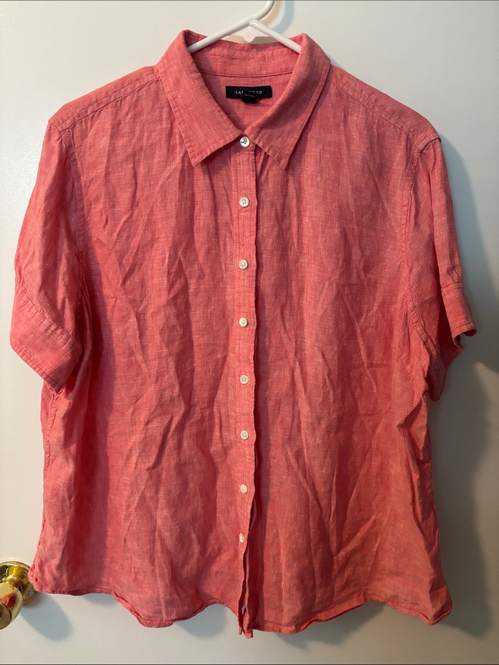 Coastal Dockside Lands' End Salmon 100% Linen Button Down Tee XL Women’s